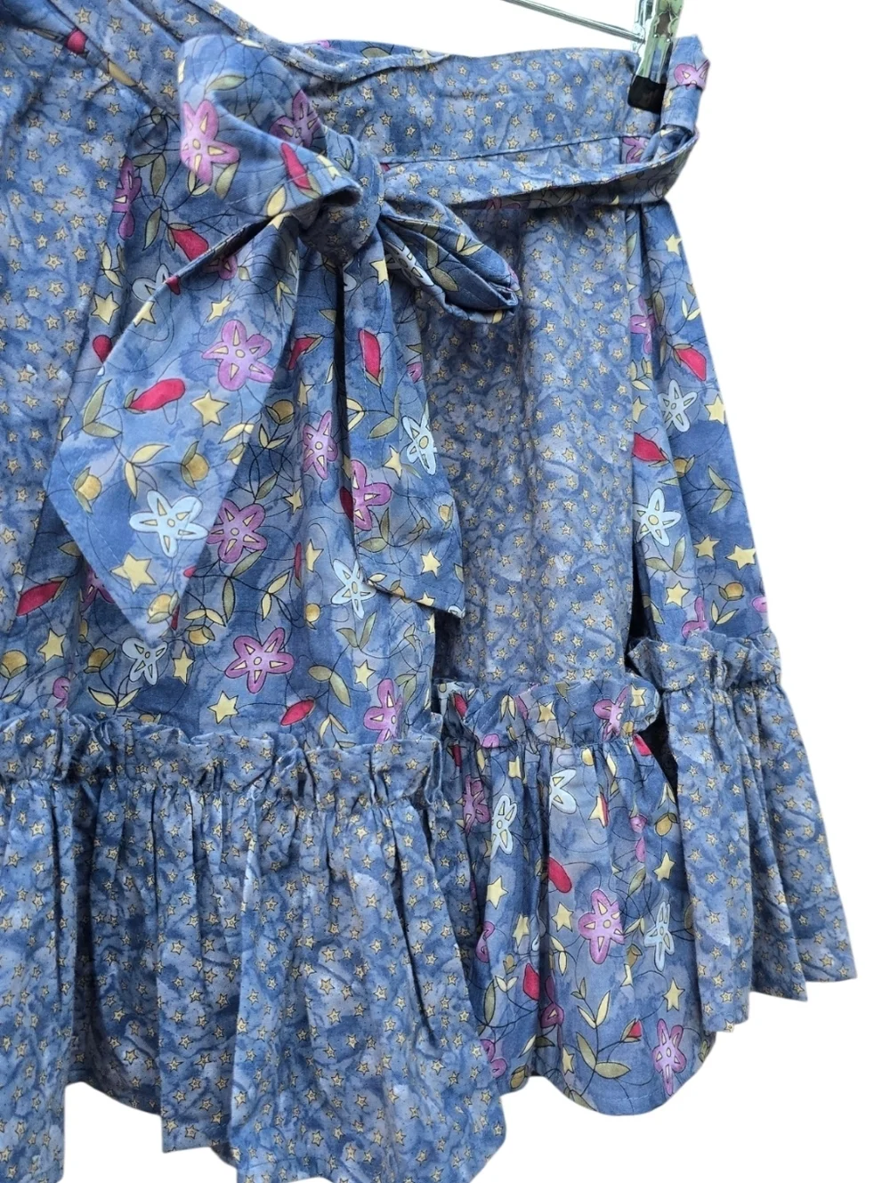 Vintage Floral Star Ruffle Mini Skirt with Matching Waist Bow